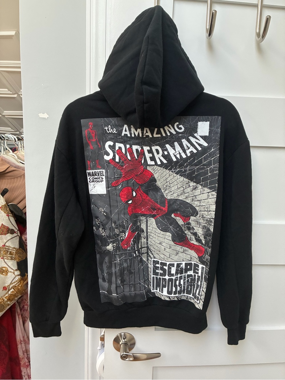 Marvel Black Hoodie with Red & Gray Spider-Man Comic Back Print
